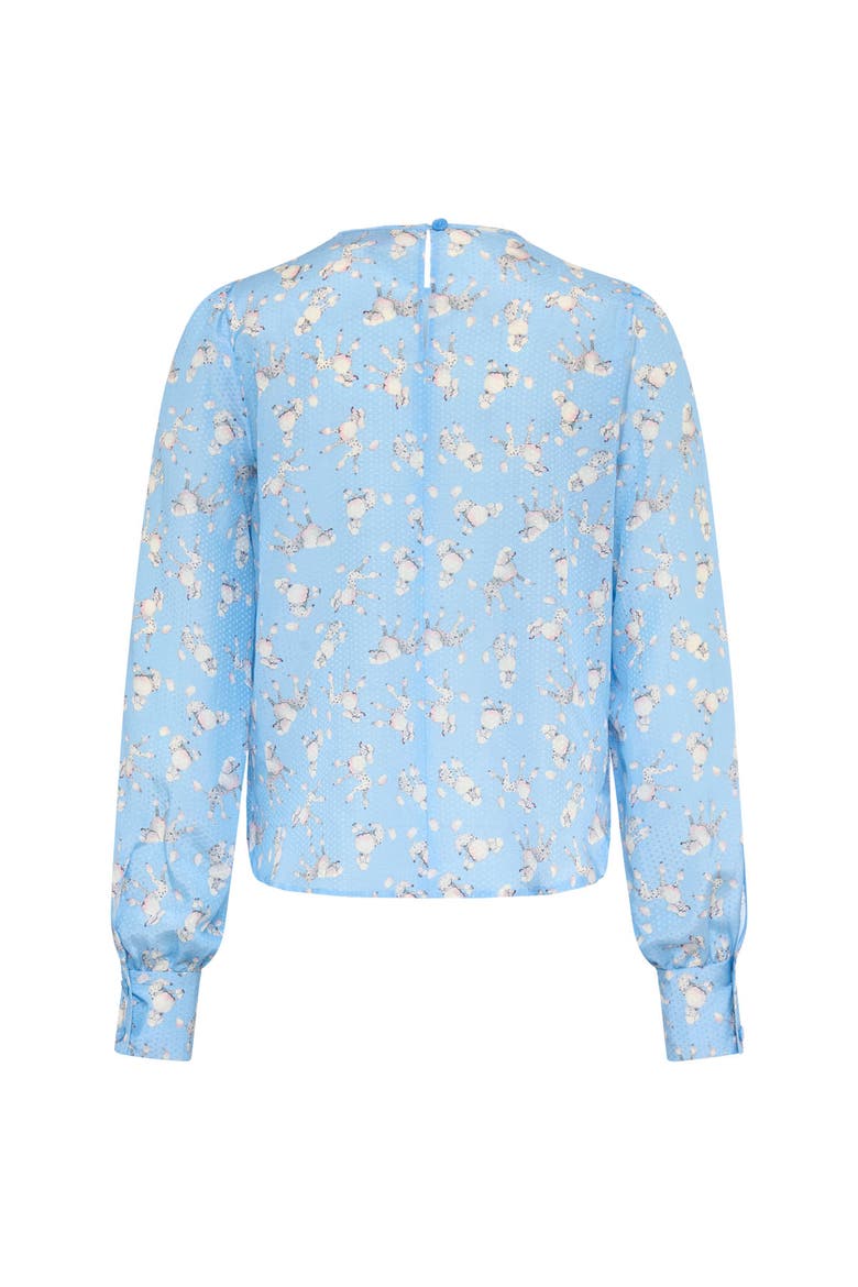 Printed Cotton Silk Blend Blouse With Bow Detail, Alternate, color, Bleu