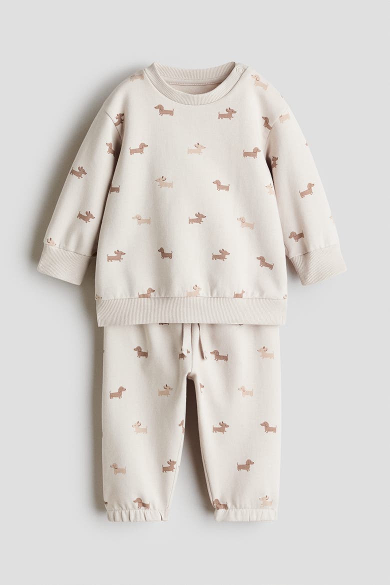 2-piece Sweatshirt And Joggers Set, Main, color, Light beige/dogs