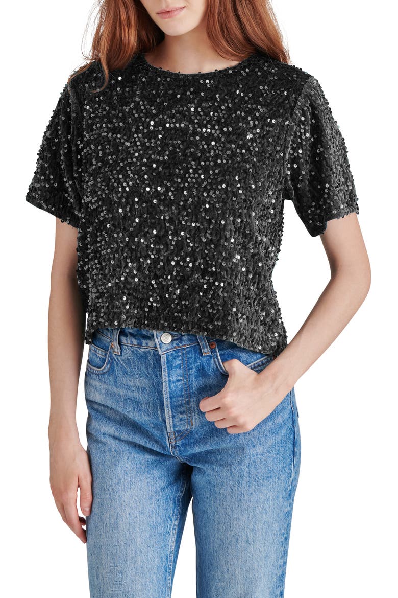 Cressa Sequin T-Shirt, Main, color, BLACK