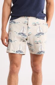 Brooks Brothers Sailboat Print Cotton Blend Chino Shorts