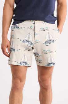 Brooks Brothers Sailboat Print Cotton Blend Chino Shorts