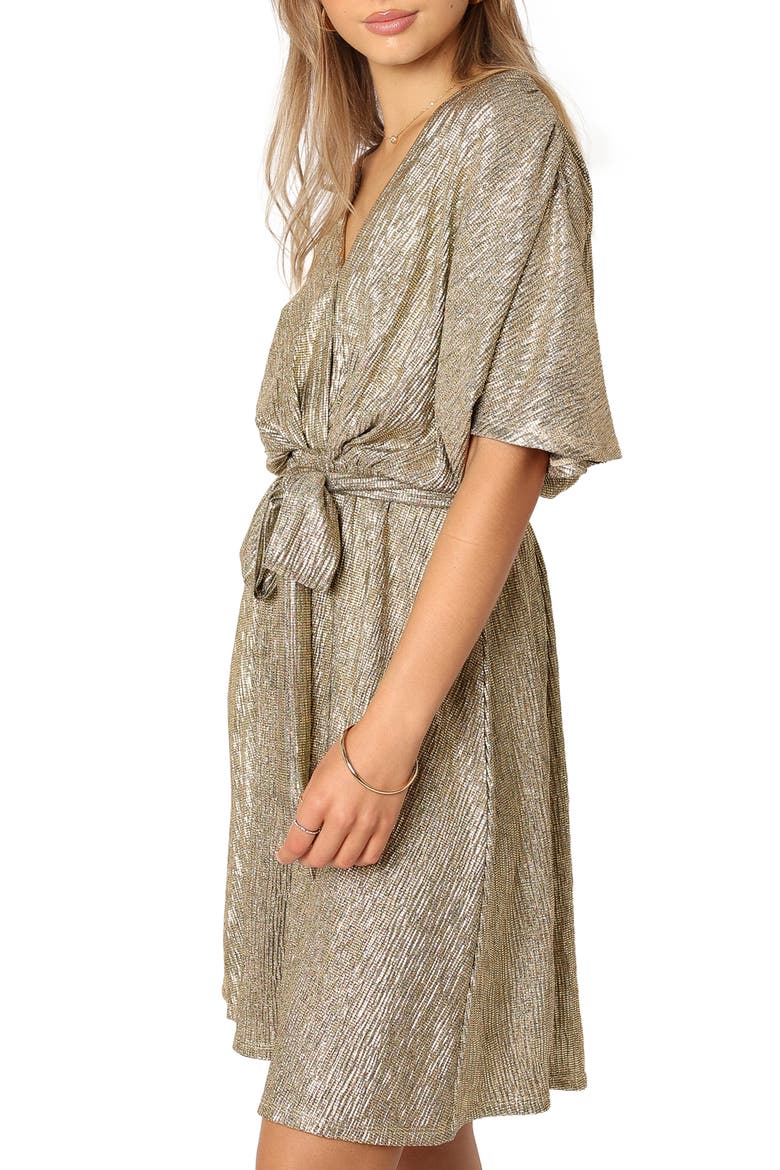 Vivid Crinkle Metallic Dress, Alternate, color, GOLD