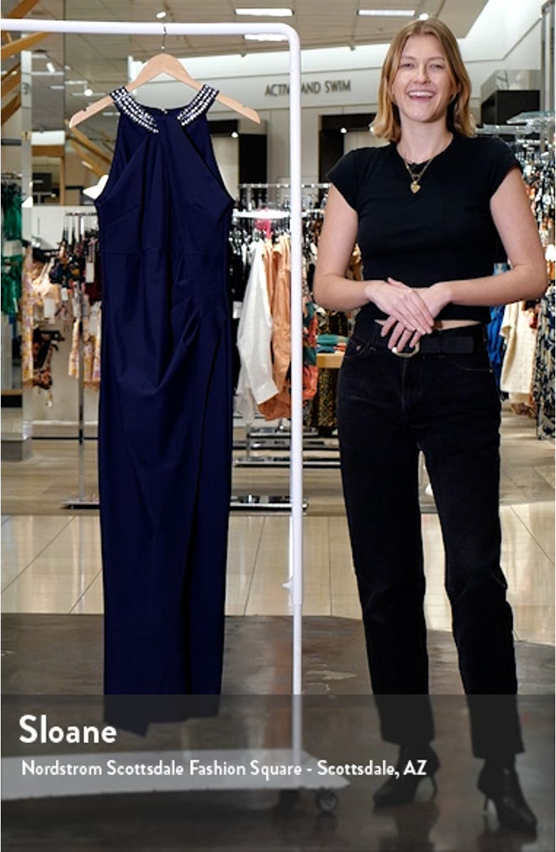 Contour Collection Halter Neck Column Evening Gown, sales video thumbnail