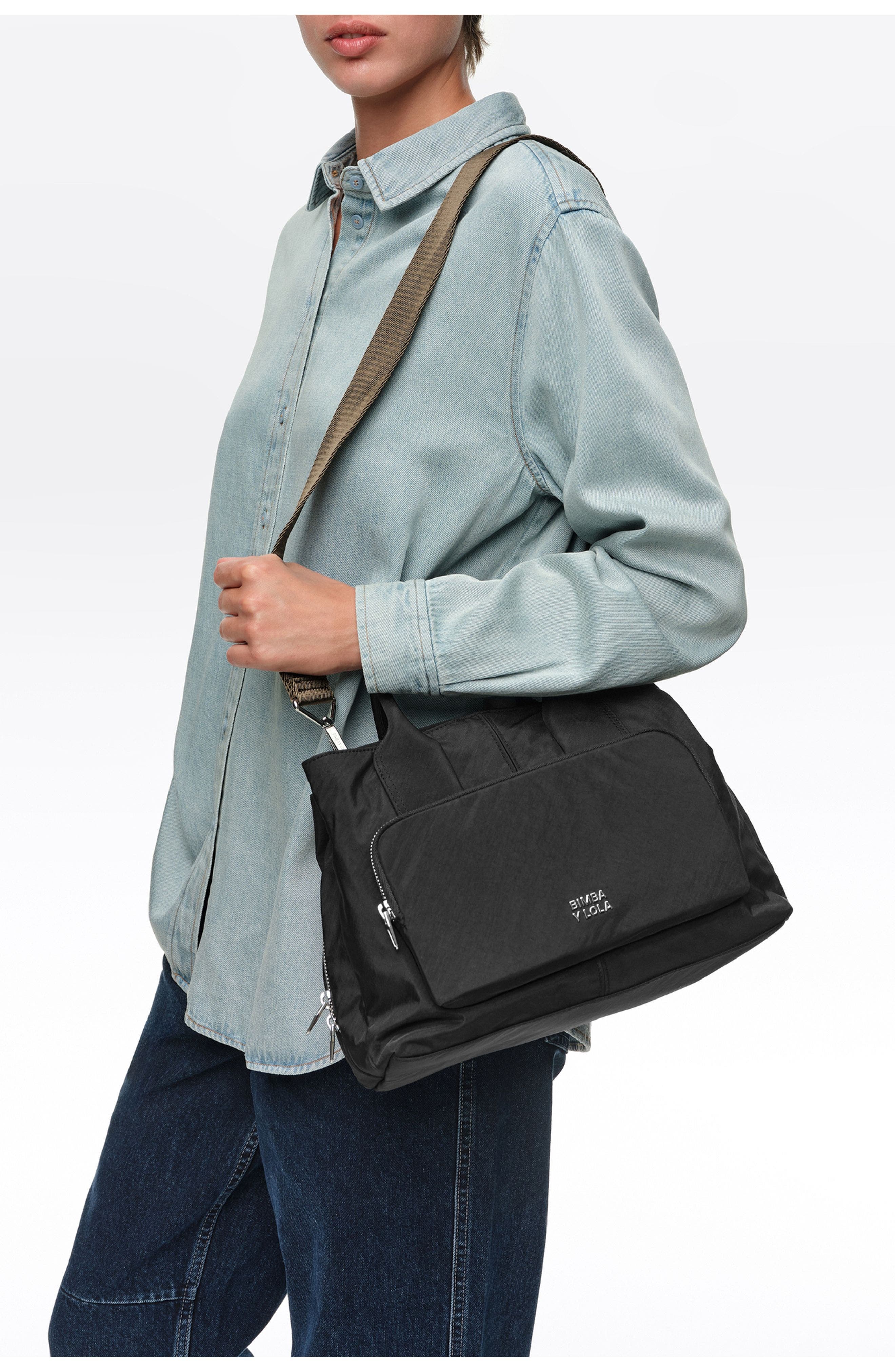 Large Nylon Pocket Handbag, Alternate, color, BLACK