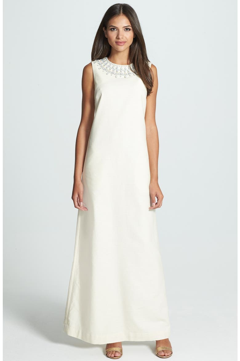 'Julia' Embellished Cotton Blend Gown, Main, color, NEW IVORY