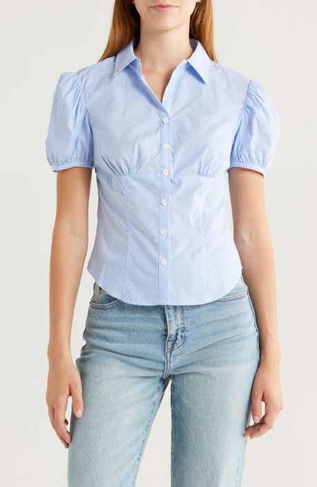 LIONESS Mon Cheri Puff Sleeve Cotton Button-Up Shirt