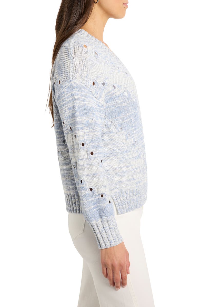 NIC+ZOE Open Stitch V-Neck Sweater, Alternate, color, Blue Mix