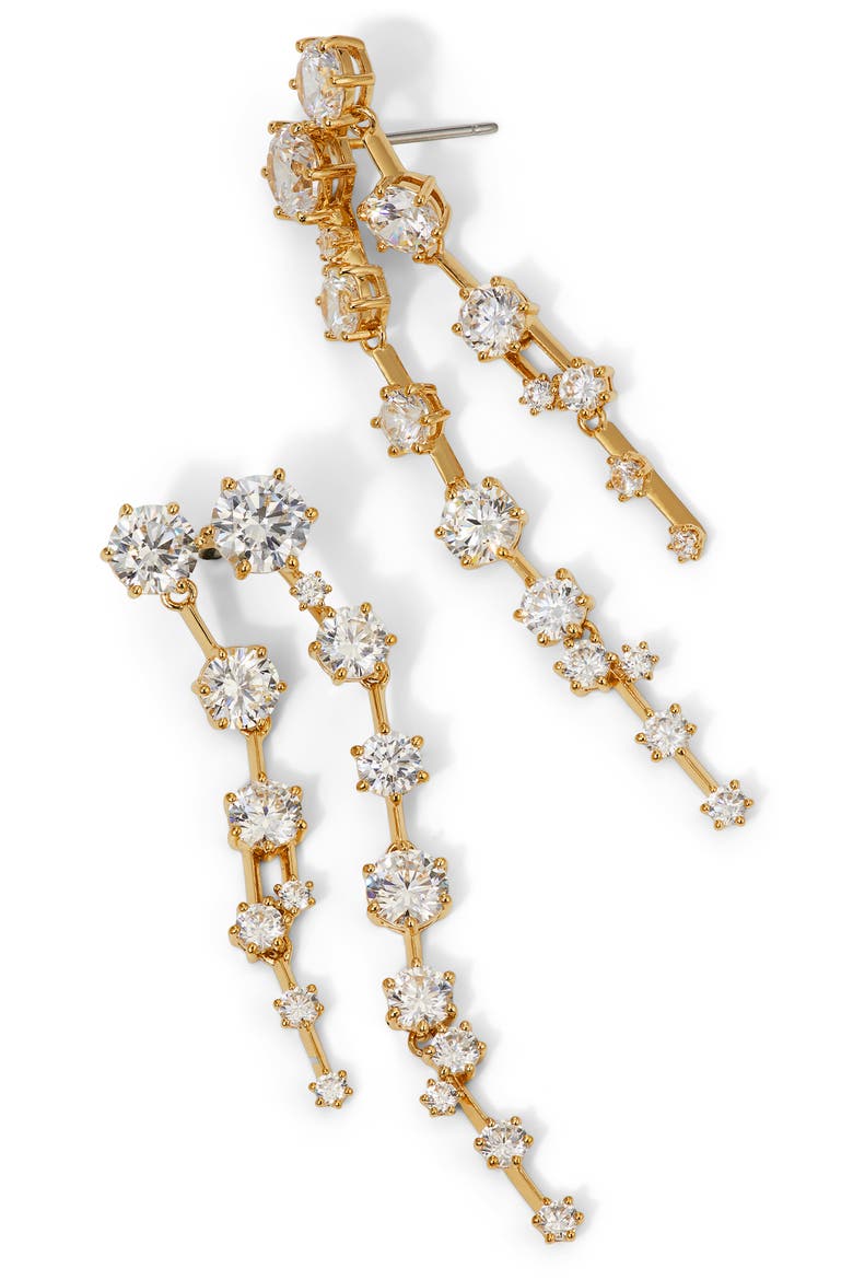 Cubic Zirconia Linear Drop Earrings, Alternate, color, GOLD