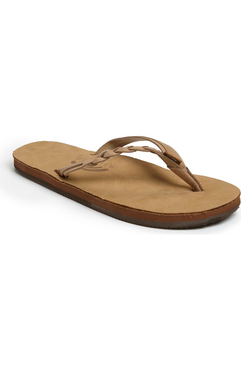 Rainbow<sup>®</sup> Rainbow 'Flirty' Braided Leather Flip Flop, Main, color, Sierra Brown