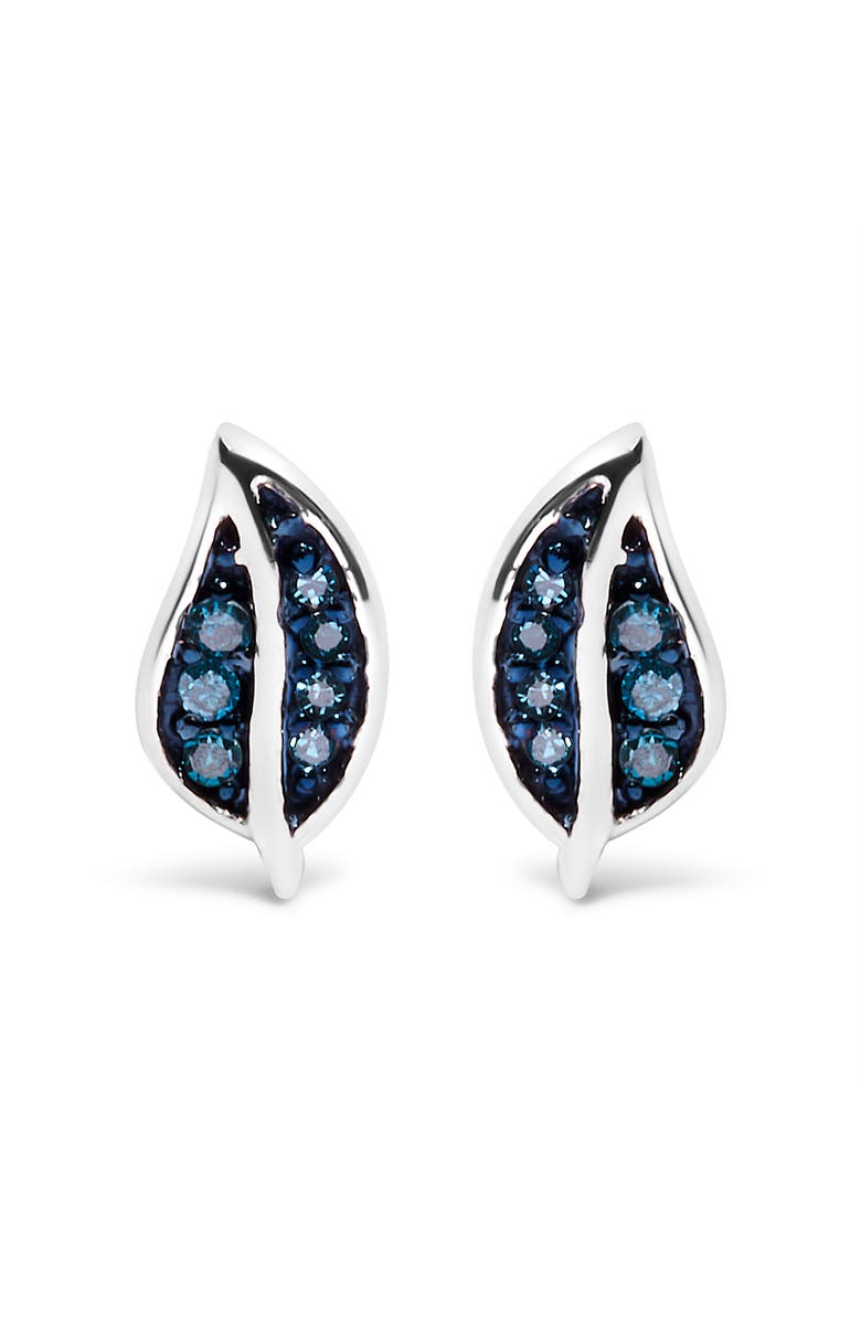 Haus of Brilliance Silver Blue Diamond Accent Leaf Stud Earrings, Main, color, Silver