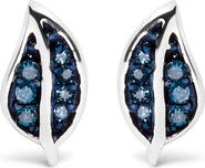 Haus of Brilliance Silver Blue Diamond Accent Leaf Stud Earrings