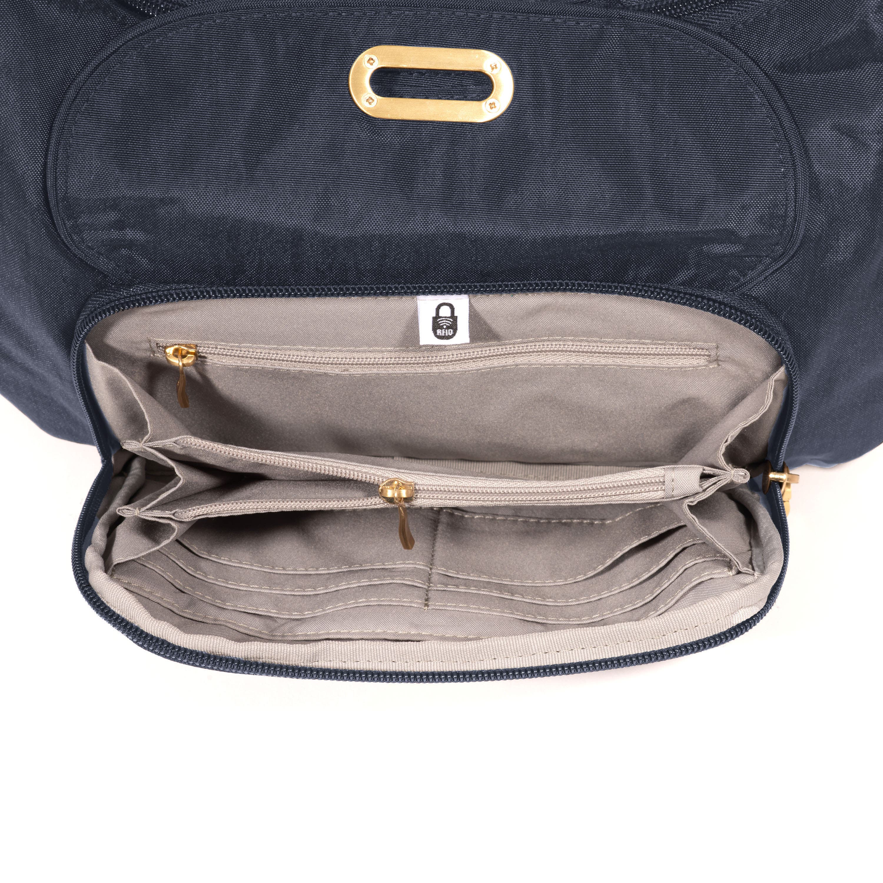 Coastal Flip Lock Half Moon Bag, Alternate, color, French Navy W/ Gold Hardware