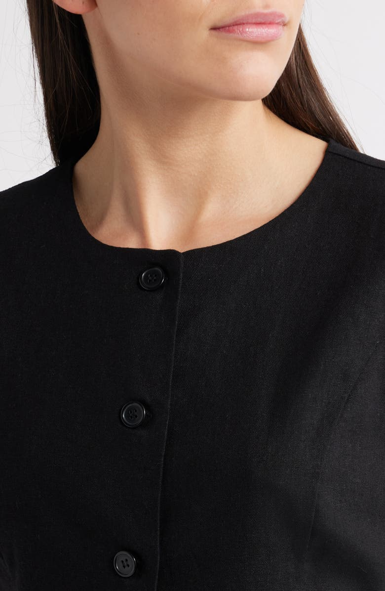 Steve Madden Wesley Linen Blend Button-Up Vest, Alternate, color, Black