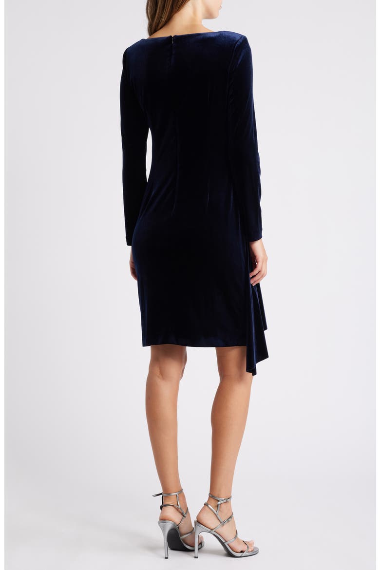 Ruffle Long Sleeve Velvet Cocktail Dress, Alternate, color, NAVY