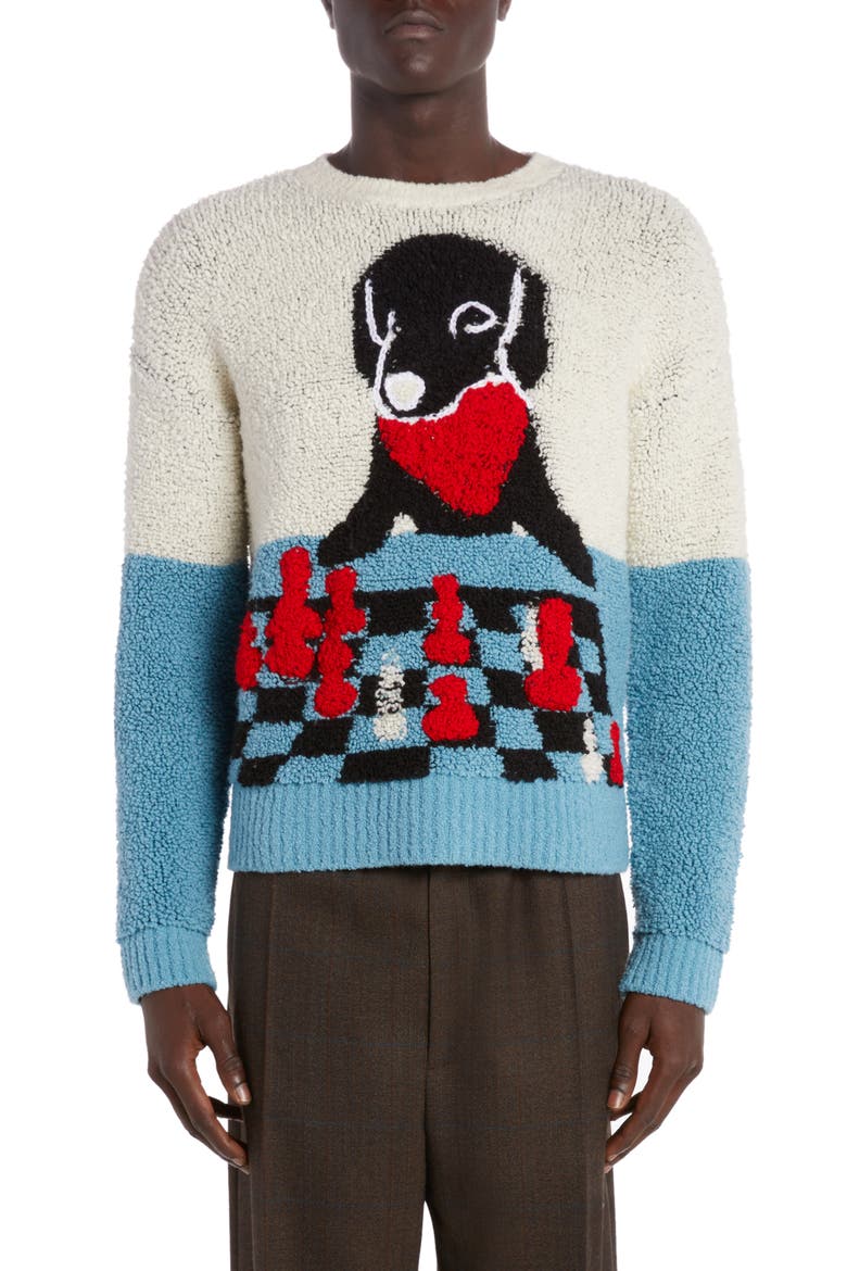 John John Colorblock Jacquard Wool Blend Sweater, Main, color, 9149 CHALK/ DUSK