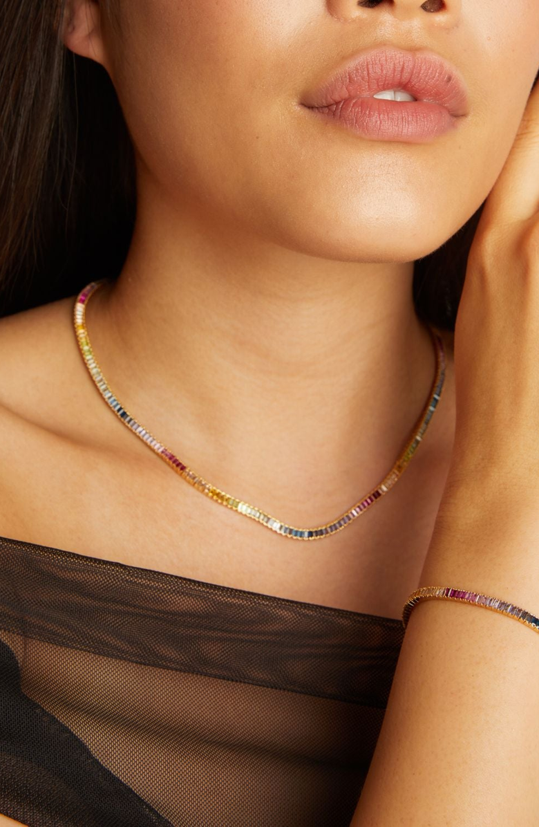 Aurate New York Rainbow Baguette Tennis Necklace, Alternate, color, Ombré Rainbow