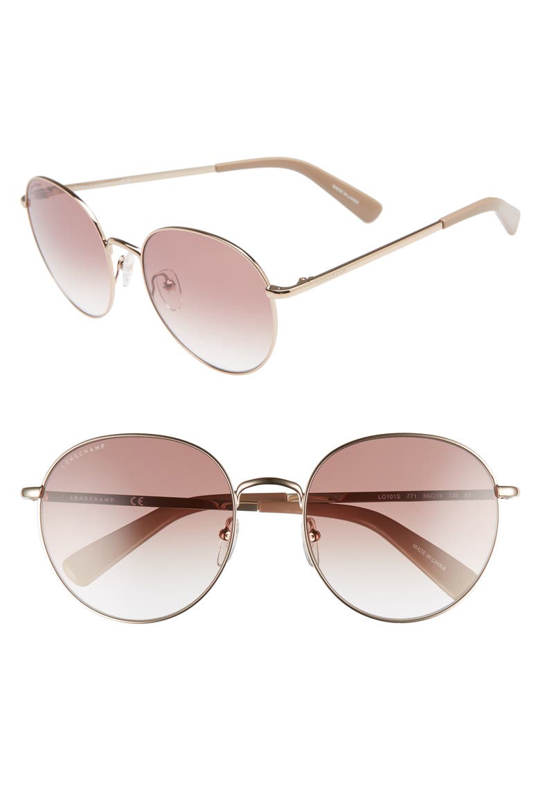 56mm Round Sunglasses, Main, color, ROSE GOLD/ NUDE