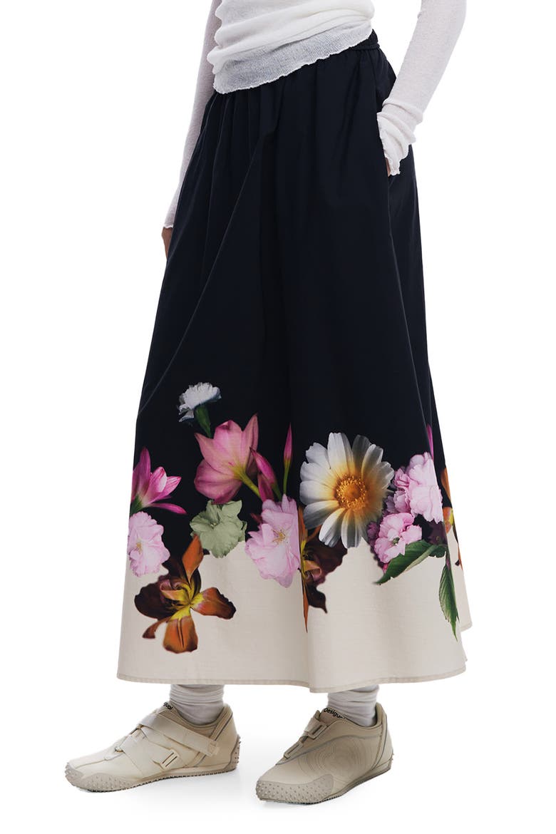 Floral Print Maxi Skirt, Alternate, color, BLACK