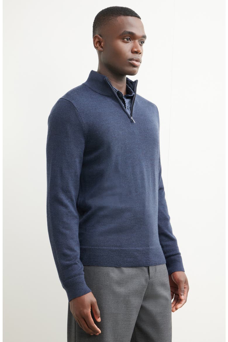 Washable Italian Merino Wool Quarter Zip Sweater, Alternate, color, NAVY IRIS HEATHER