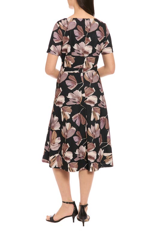 London Times Print Tie Neck Scuba Fit & Flare Dress In Multi