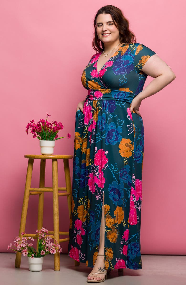 24seven Comfort Apparel Floral Knit Maxi Dress, Alternate, color, Green Multi