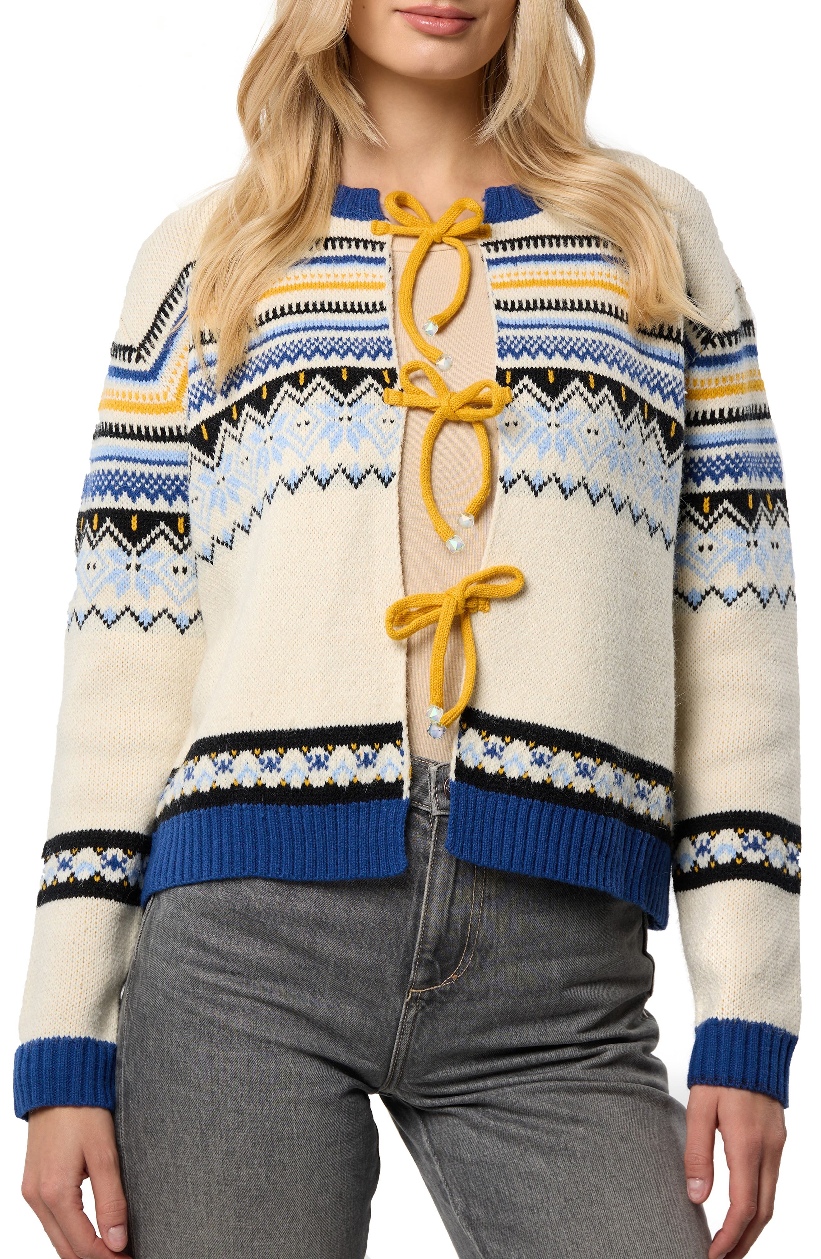 SAACHI Fair Isle Tie Front Cardigan