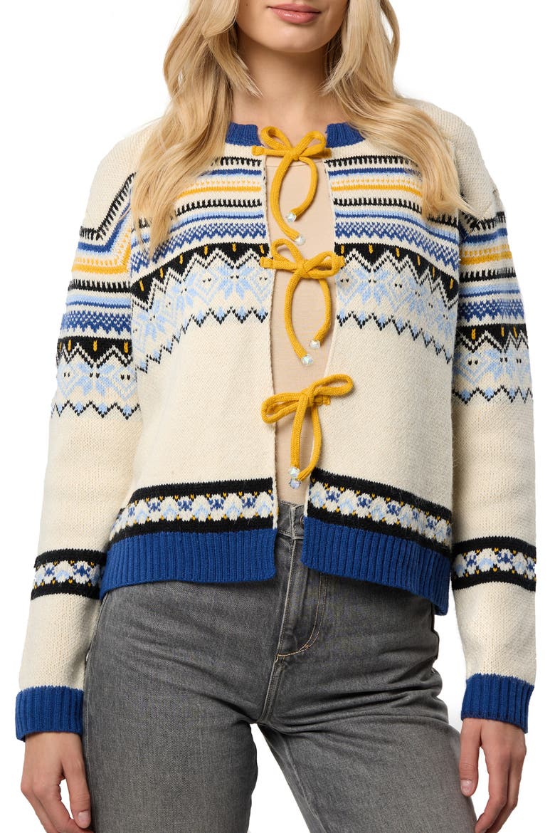 Fair Isle Tie Front Cardigan, Main, color, IVORY MULTI