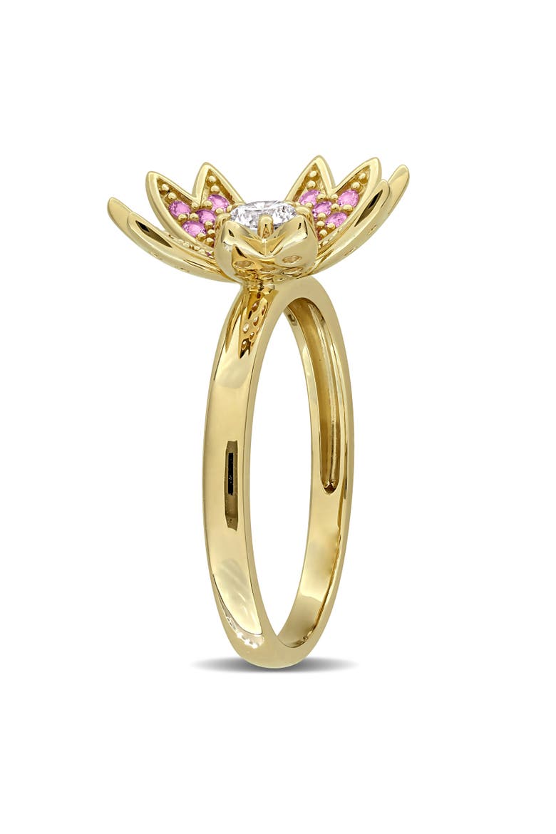 Lab-Created Diamond & Pink Sapphire Flower Ring, Alternate, color, Yellow Gold