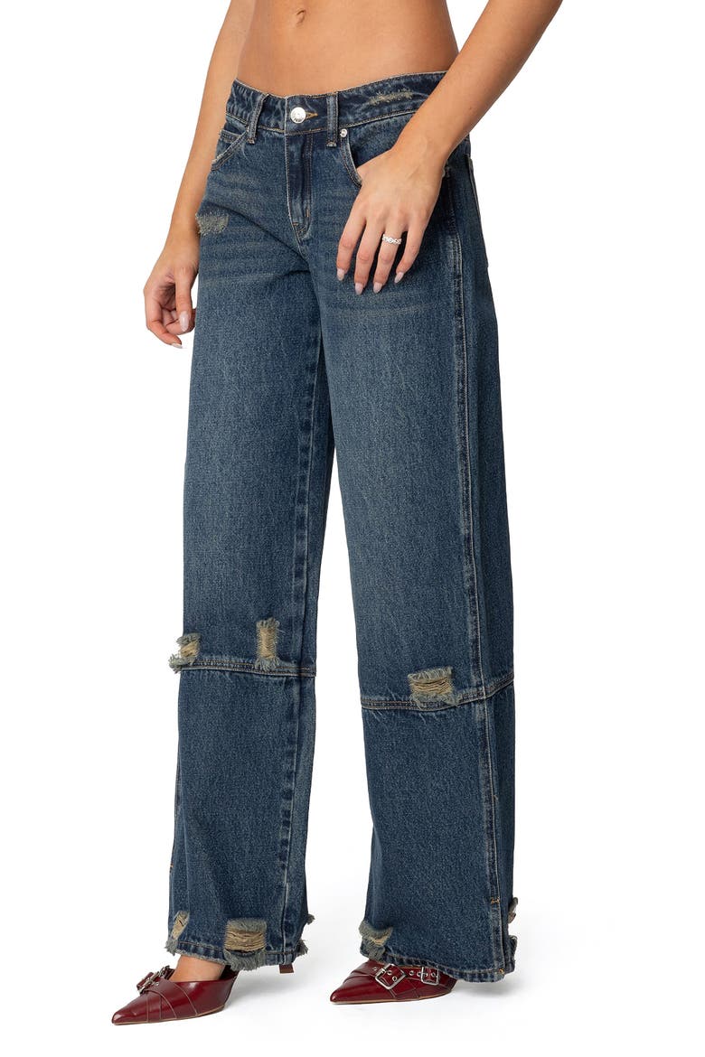 Ripped Low Rise Wide Leg Jeans, Alternate, color, BLUE