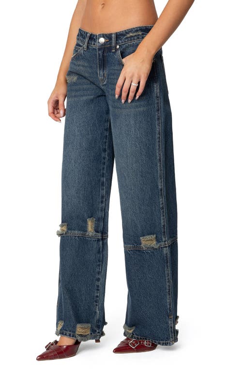 Shop Edikted Ripped Low Rise Wide Leg Jeans In Blue