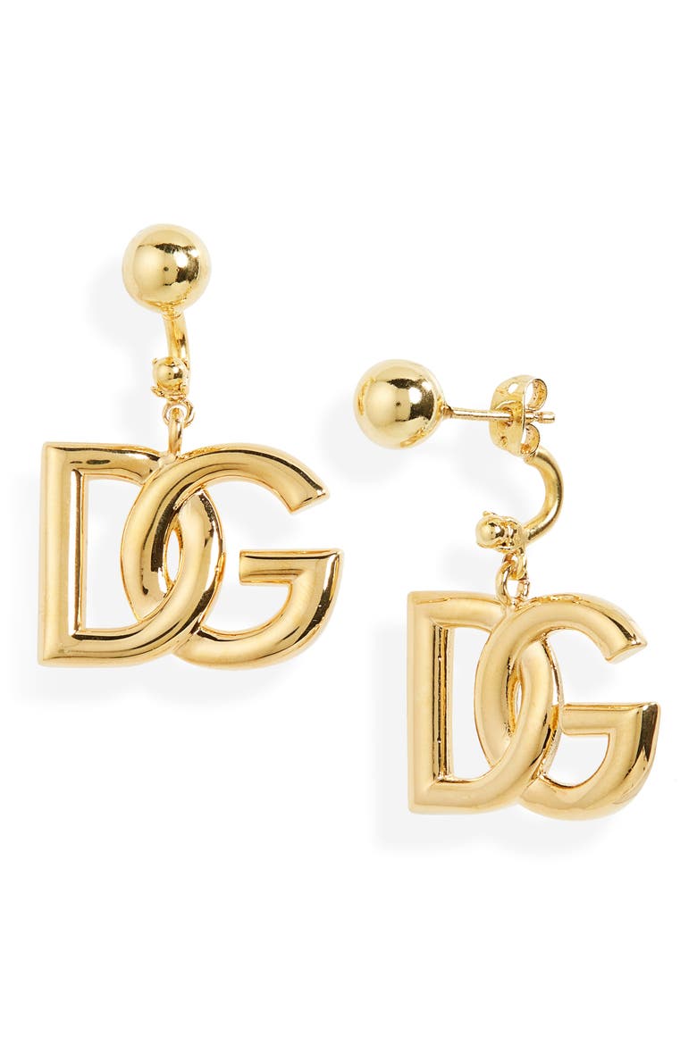 Logo Drop Back Earrings, Main, color, ORO