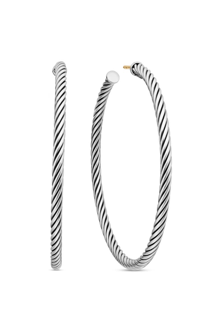 Large Cable Oval Hoop Earrings, Main, color, SILVER