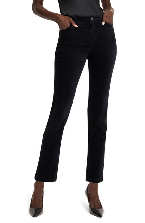 High Waist Stretch Velveteen Straight Leg Ankle Pants (Regular & Petite)