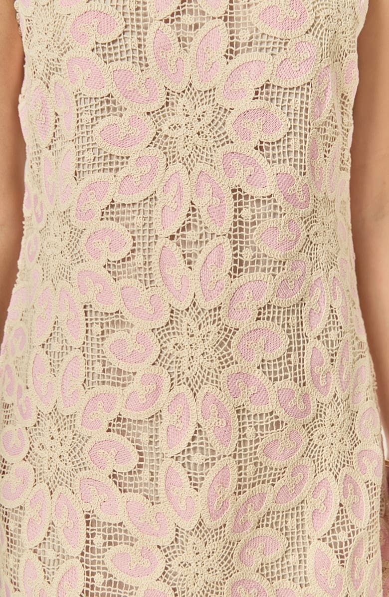 English Factory Open Stitch Sleeveless Minidress, Alternate, color, Natural/ Pink