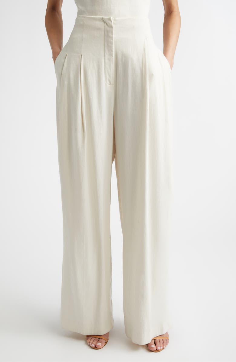 Lela Rose High Waist Wide Leg Pants, Main, color, Bone