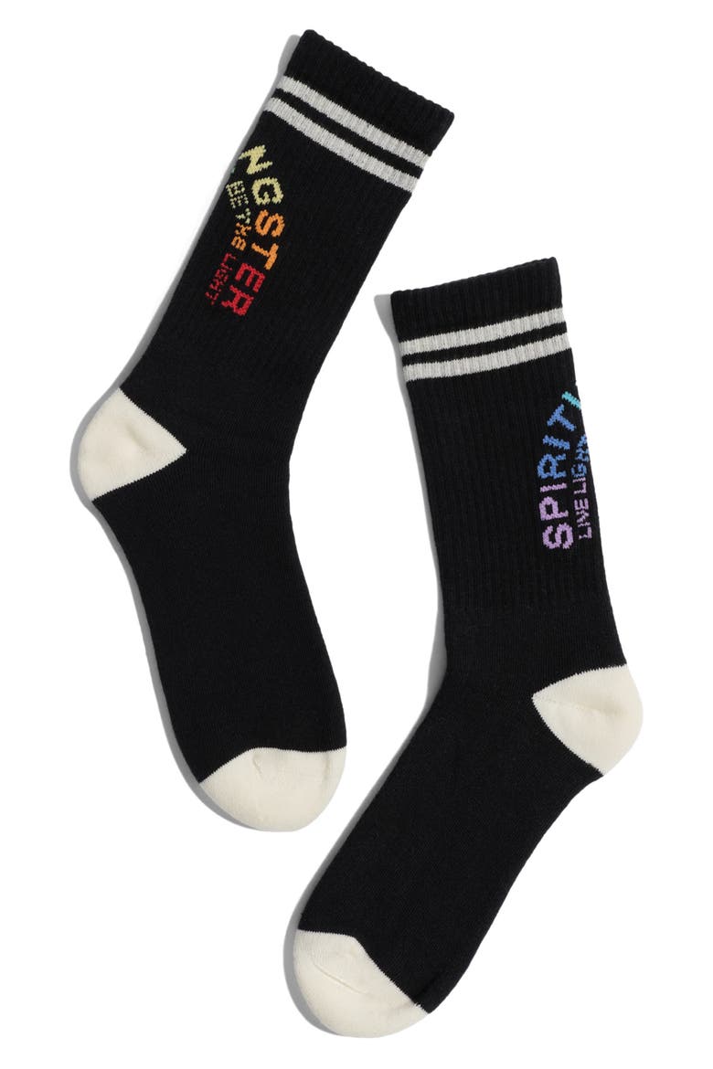 Rainbow Crew Socks, Alternate, color, BLACK