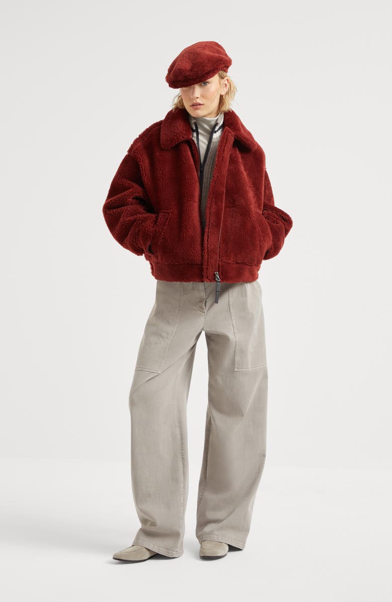 Brunello Cucinelli Stretch dyed denim loose utility trousers with monili, Alternate, color, 