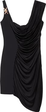 Versace Medusa Gathered Asymmetric Jersey Minidress
