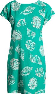 Jones New York Shell Print Short Sleeve Linen Blend Dress