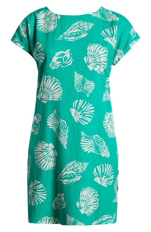 Jones New York Shell Print Short Sleeve Linen Blend Dress In Kelly Multi