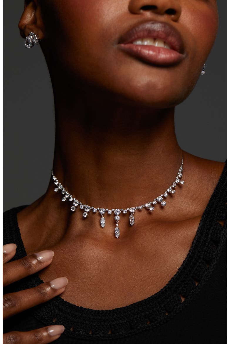 Everleigh Cubic Zirconia Frontal Necklace, Alternate, color, RHODIUM