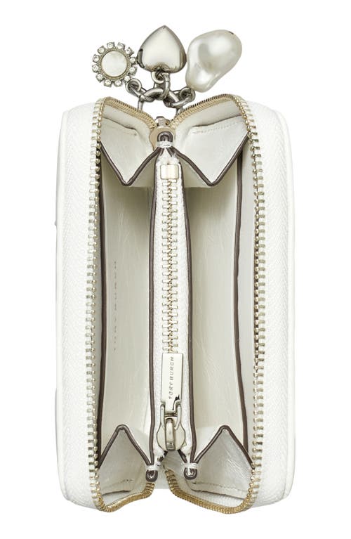 Tory Burch Kira Diamond Quilted Leather Zip Wallet In White