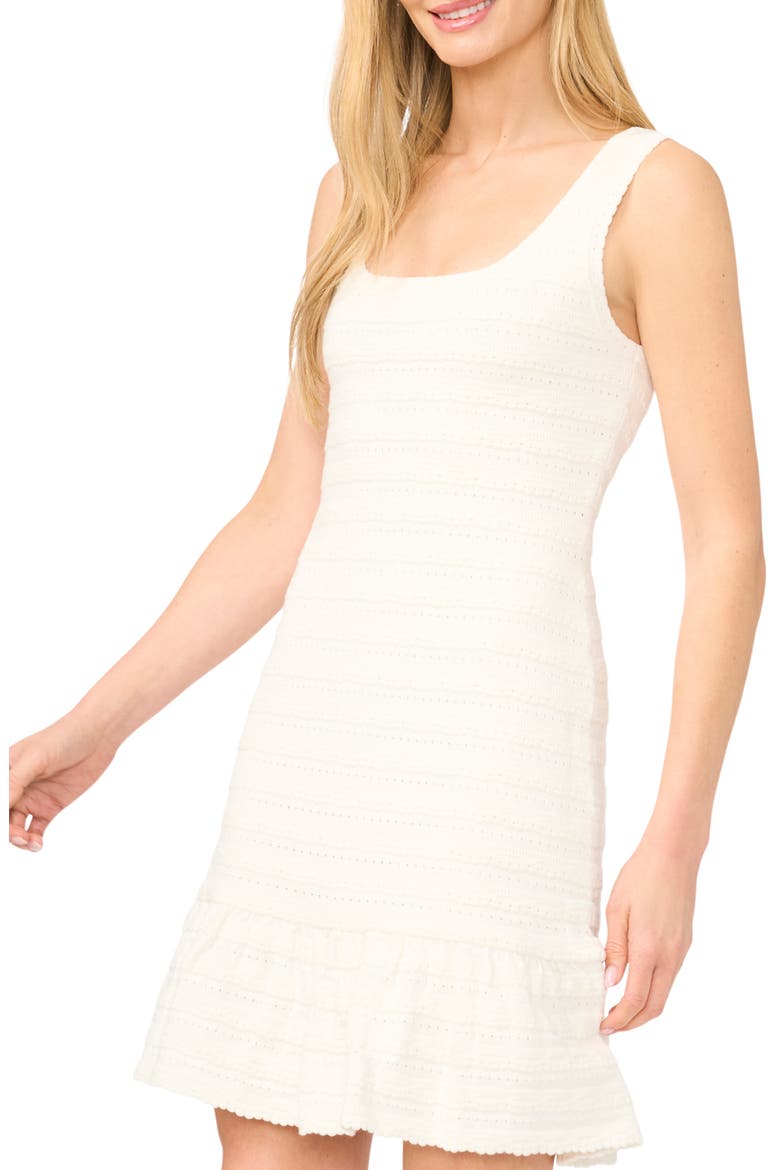 Square Neck Pointelle Minidress, Alternate, color, ANTIQUE WHITE