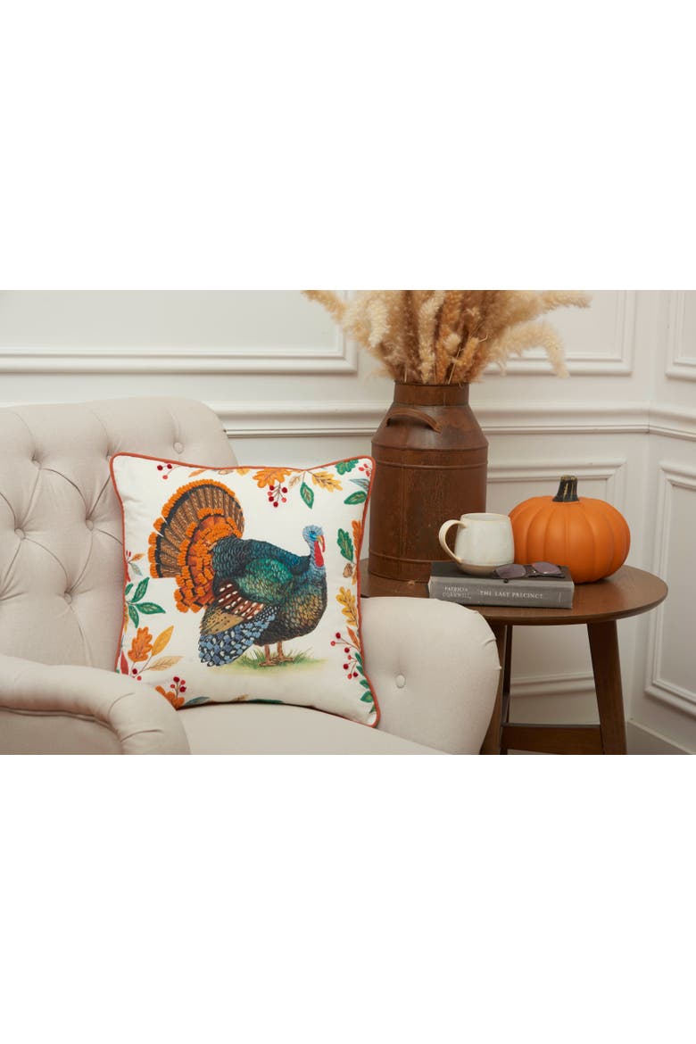Thanksgiving Turkey Cotton Blend Accent Throw Pillow 18" x 18", Alternate, color, Blue