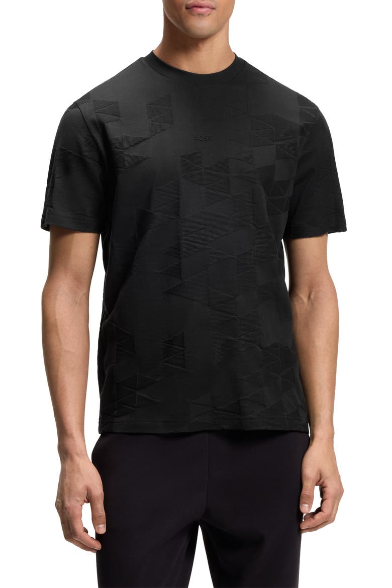 Geometric Jacquard Cotton T-Shirt, Main, color, BLACK