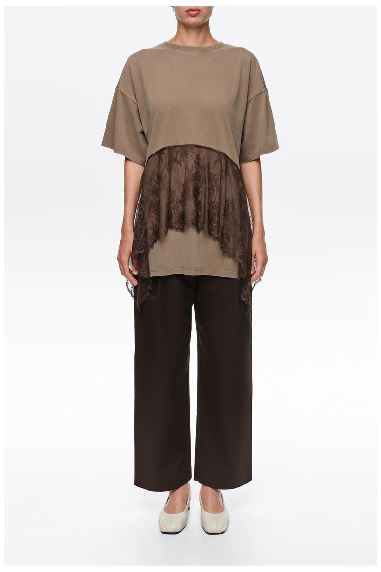 Lace Ruffle Oversized T-shirt, Main, color, LIGHT TAUPE