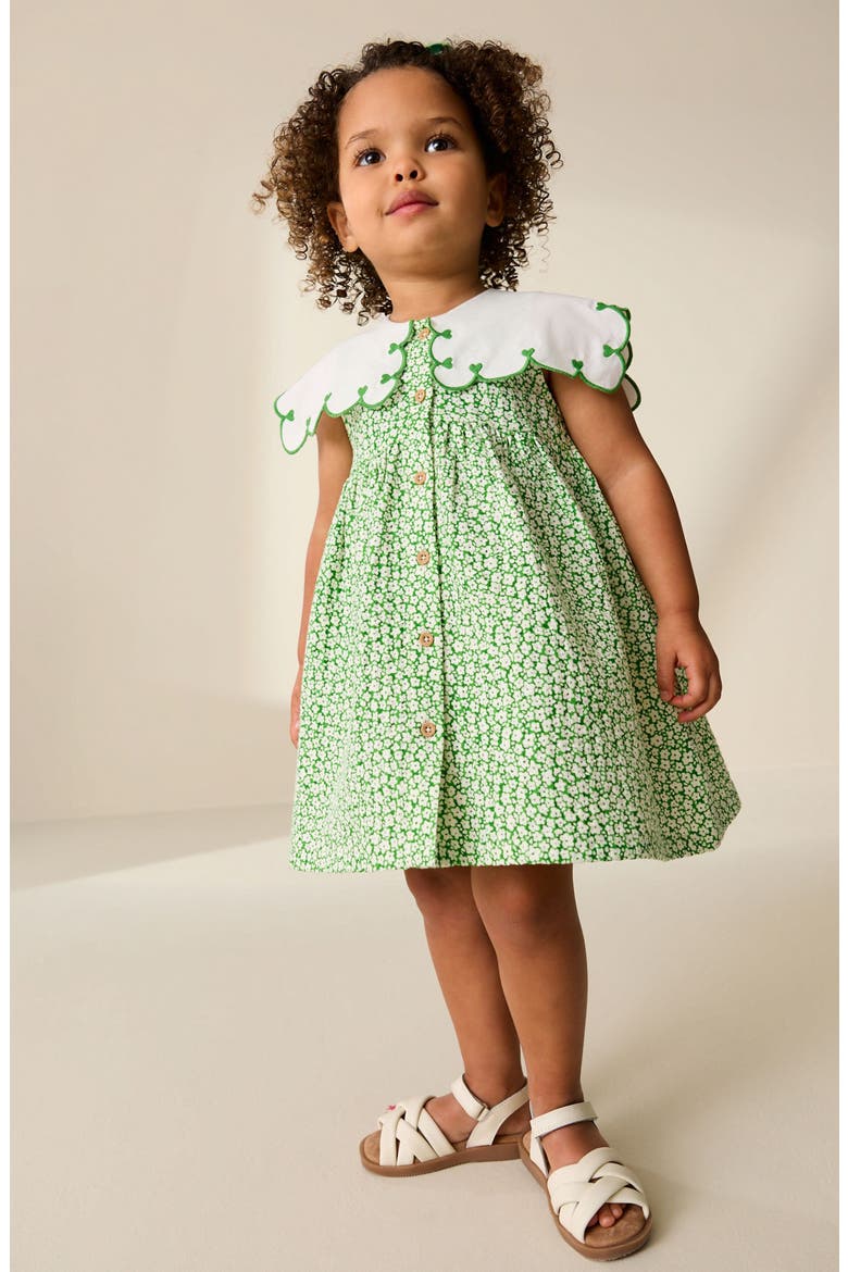 Kids' Frill Collar Floral Print Dress, Alternate, color, GREEN