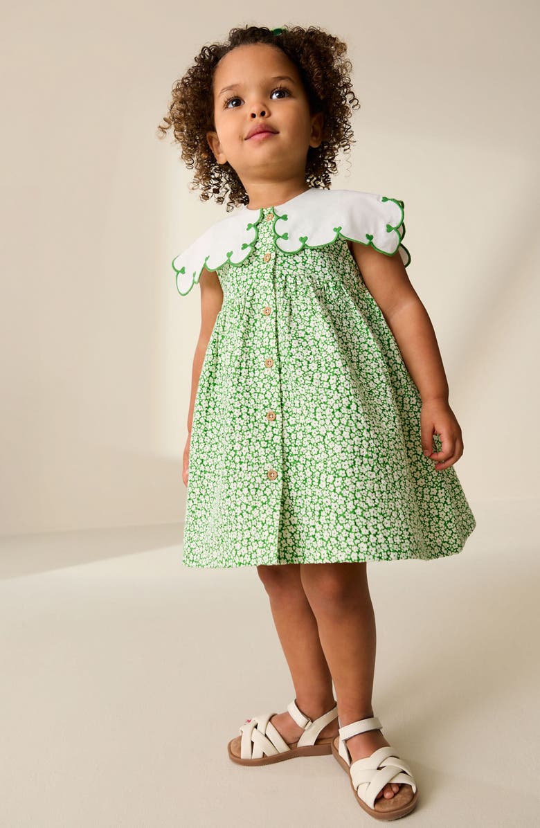 NEXT Kids' Frill Collar Floral Print Dress, Alternate, color, Green
