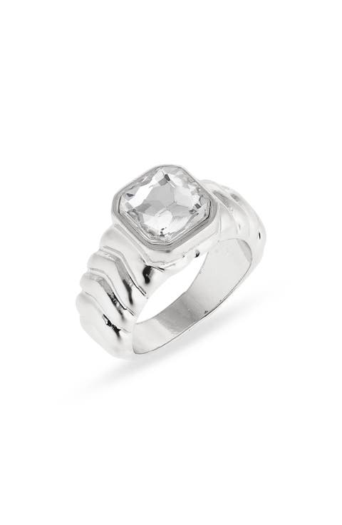 Crystal Ribbed Signet Ring