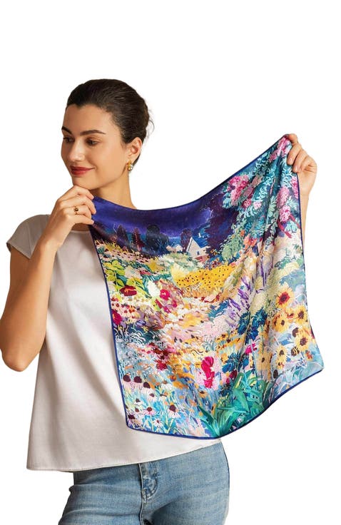 Pure silk colored square scarf